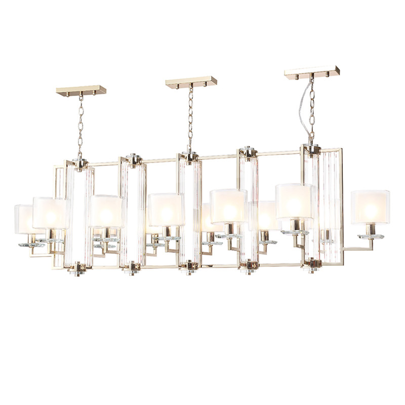 Люстра прямоугольной формы с 12-ю цилиндрическими плафонами из стекла Laurent