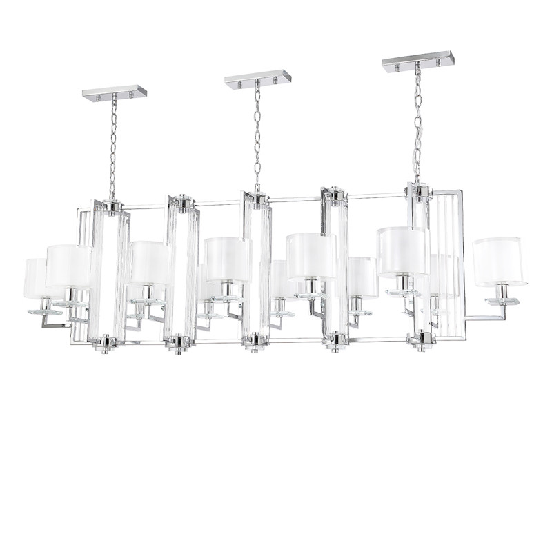Люстра прямоугольной формы с 12-ю цилиндрическими плафонами из стекла Laurent