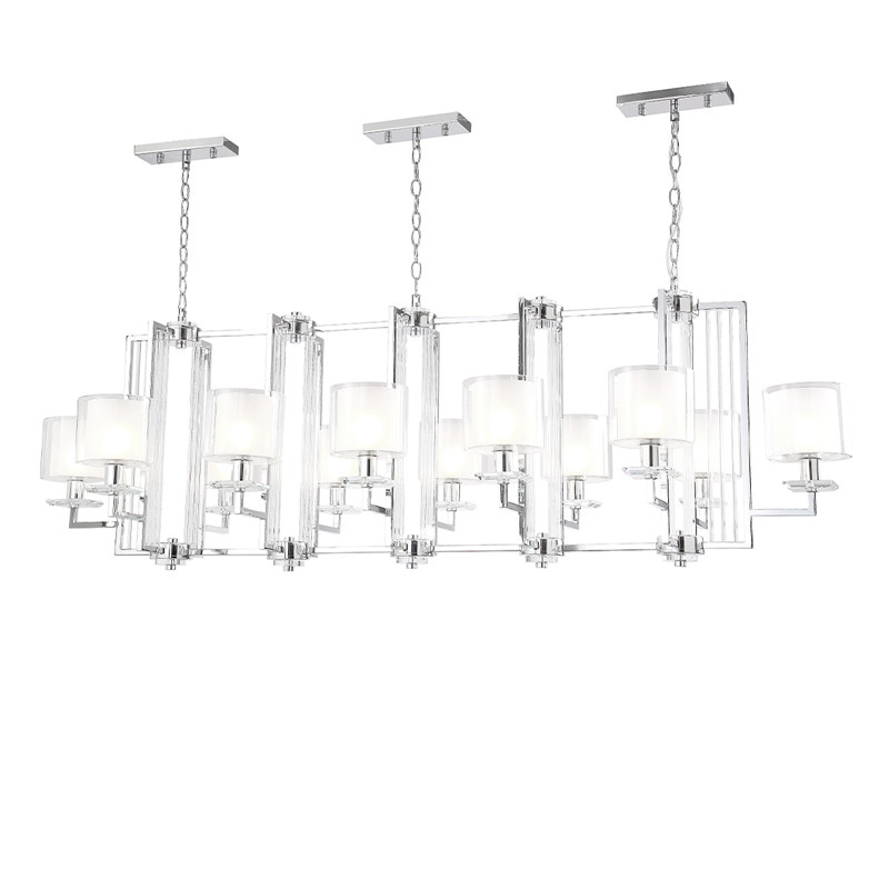 Люстра прямоугольной формы с 12-ю цилиндрическими плафонами из стекла Laurent