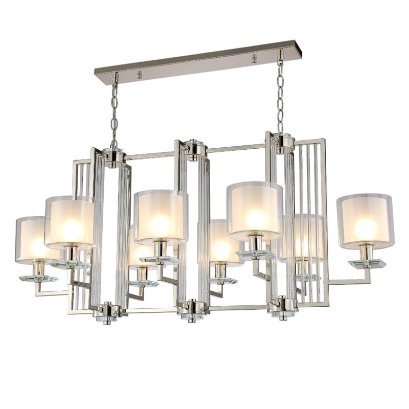 Люстра прямоугольной формы с 8-ю цилиндрическими плафонами из стекла Laurent