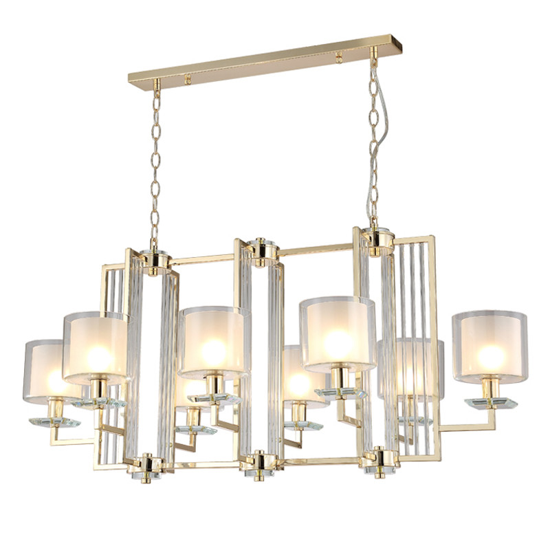 Люстра прямоугольной формы с 8-ю цилиндрическими плафонами из стекла Laurent