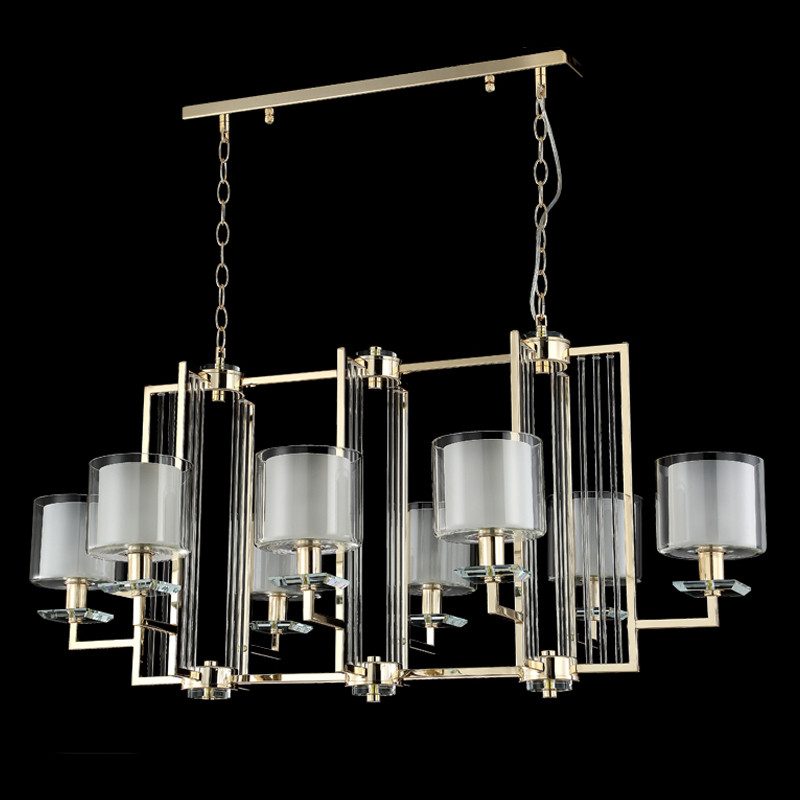 Люстра прямоугольной формы с 8-ю цилиндрическими плафонами из стекла Laurent