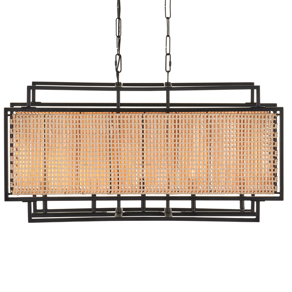 Люстра прямоугольной формы с чёрным каркасом и вставкой из плетеного материала Cage for Light