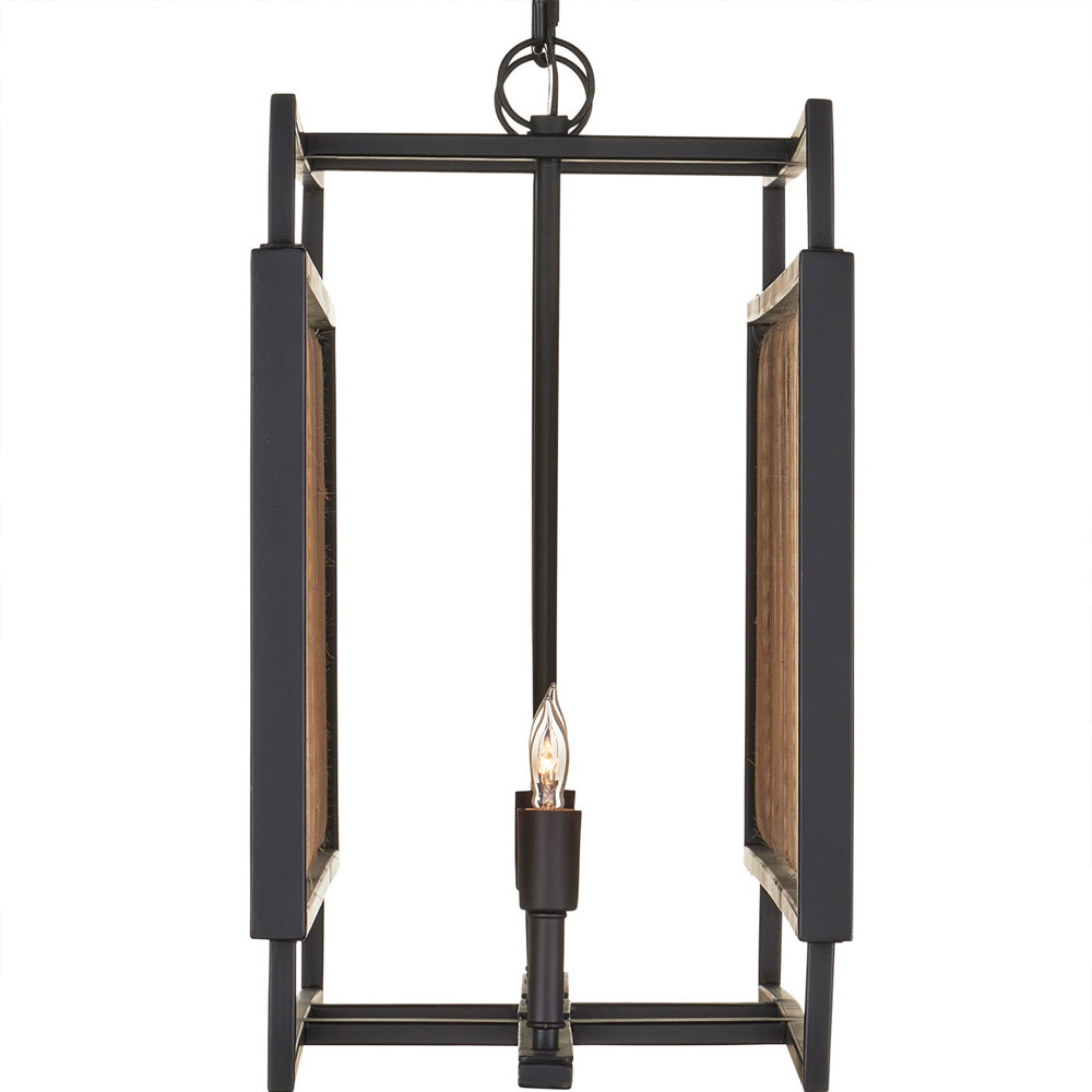 Люстра прямоугольной формы с чёрным каркасом и вставкой из плетеного материала Cage for Light