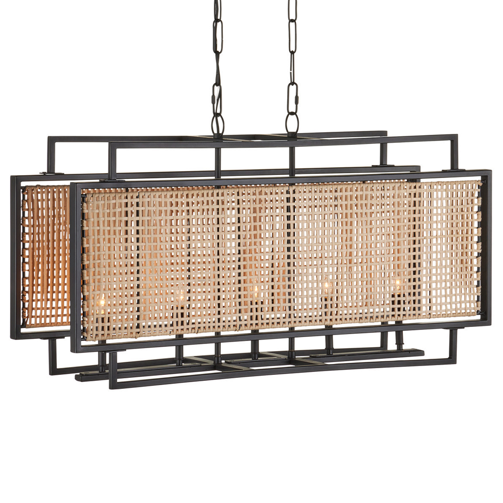 Люстра прямоугольной формы с чёрным каркасом и вставкой из плетеного материала Cage for Light