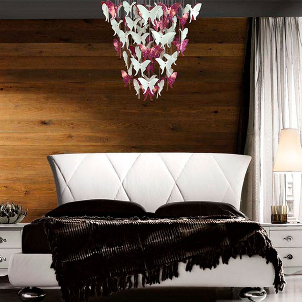 Люстра Розовые Бабочки Жемчужно-серая база Night Butterflies Chandelier Pink