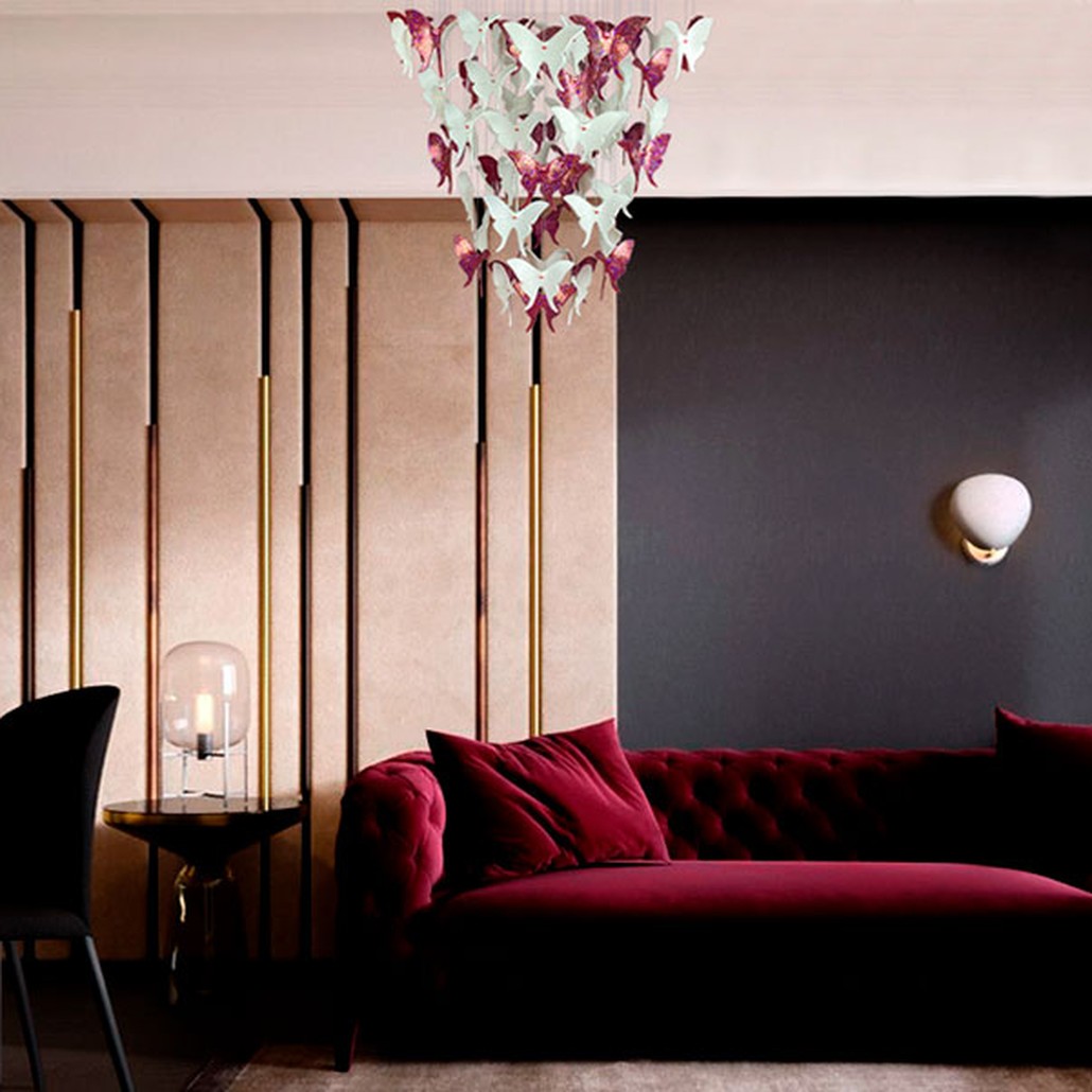Люстра Розовые Бабочки Светло-Зеленая база Night Butterflies Chandelier Pink