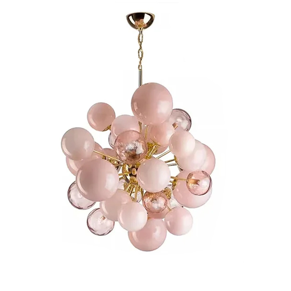 Люстра розовые шары на золотом каркасе Pink Light Bubbles