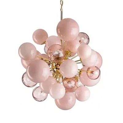Люстра розовые шары на золотом каркасе Pink Light Bubbles