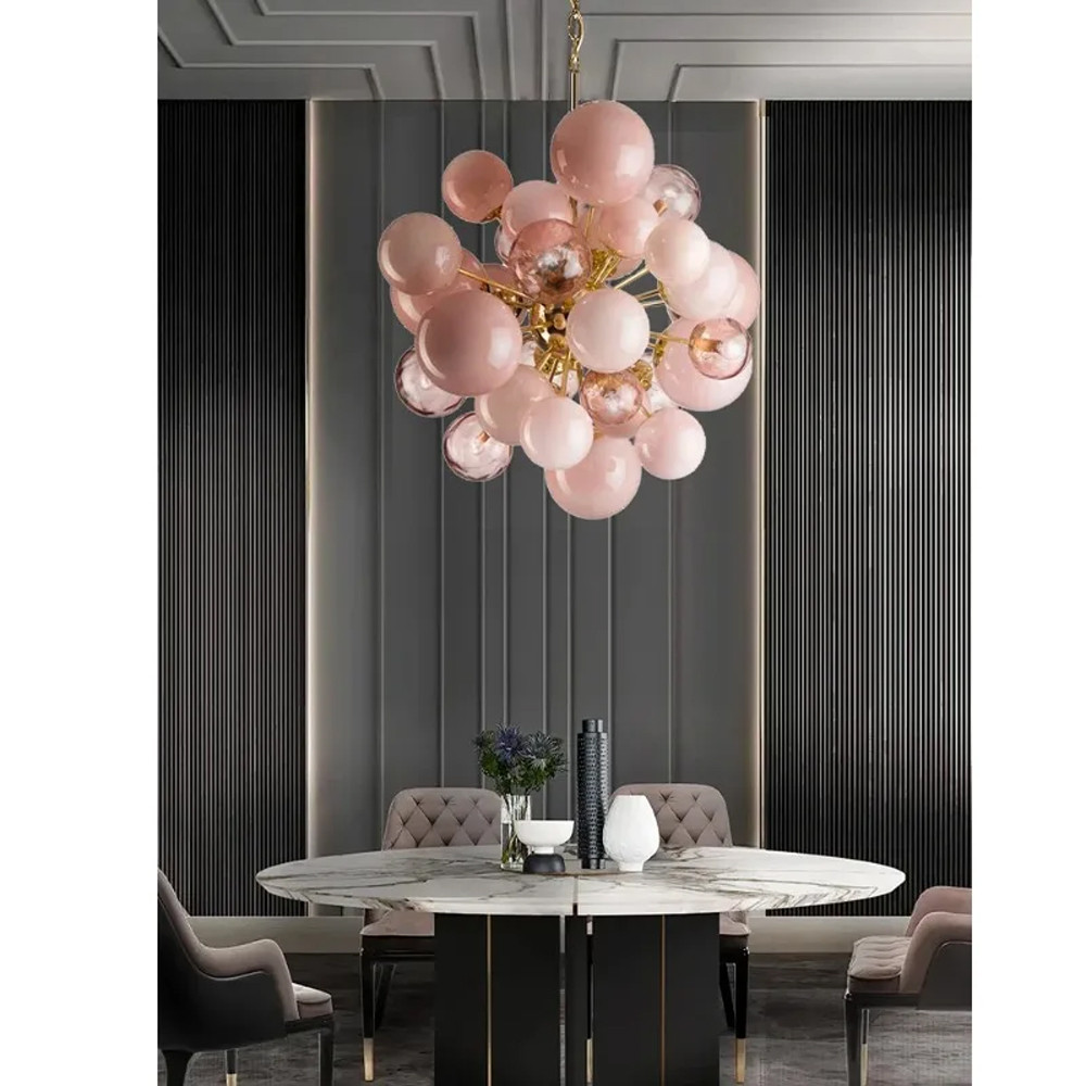 Люстра розовые шары на золотом каркасе Pink Light Bubbles