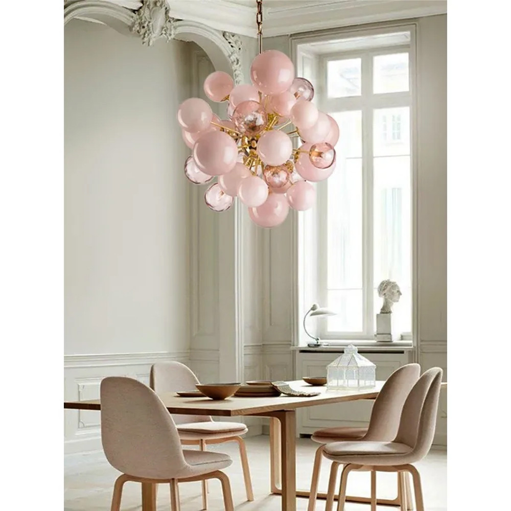 Люстра розовые шары на золотом каркасе Pink Light Bubbles