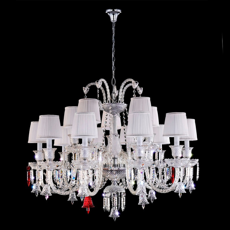 Люстра с 15-ю белыми текстильными абажурами и хрустальными подвесками Lustre Reverie