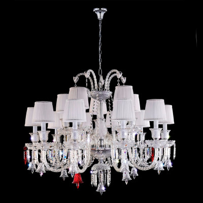 Люстра с 15-ю белыми текстильными абажурами и хрустальными подвесками Lustre Reverie