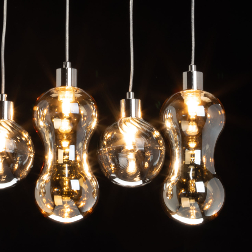 Люстра с 3-мя плафонами волнообразной формы цвета янтарь и 2-мя прозрачными шарообразными плафонами Lucid Rain