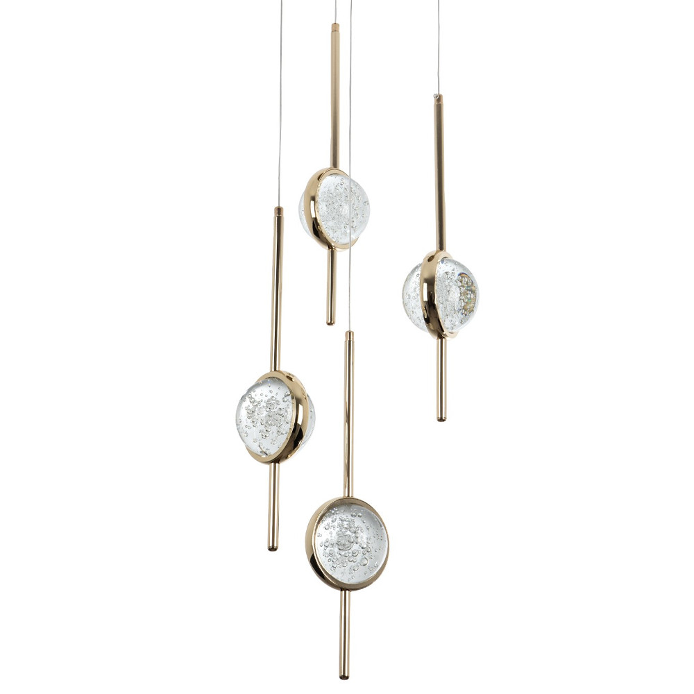 Люстра с 4-мя плафонами из хрустального шара Crystal Bubbles Gold Hanging Lamp