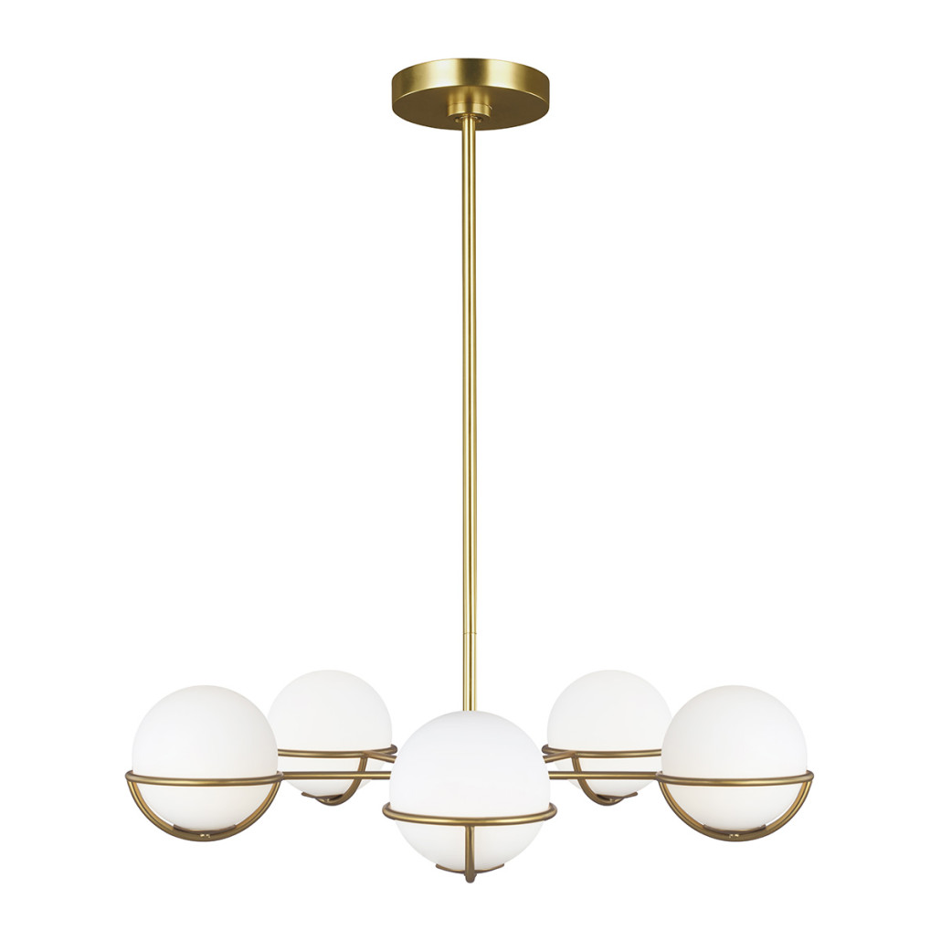 Люстра с 5-ю белыми шарообразными плафонами в сферические каркасах Feiss