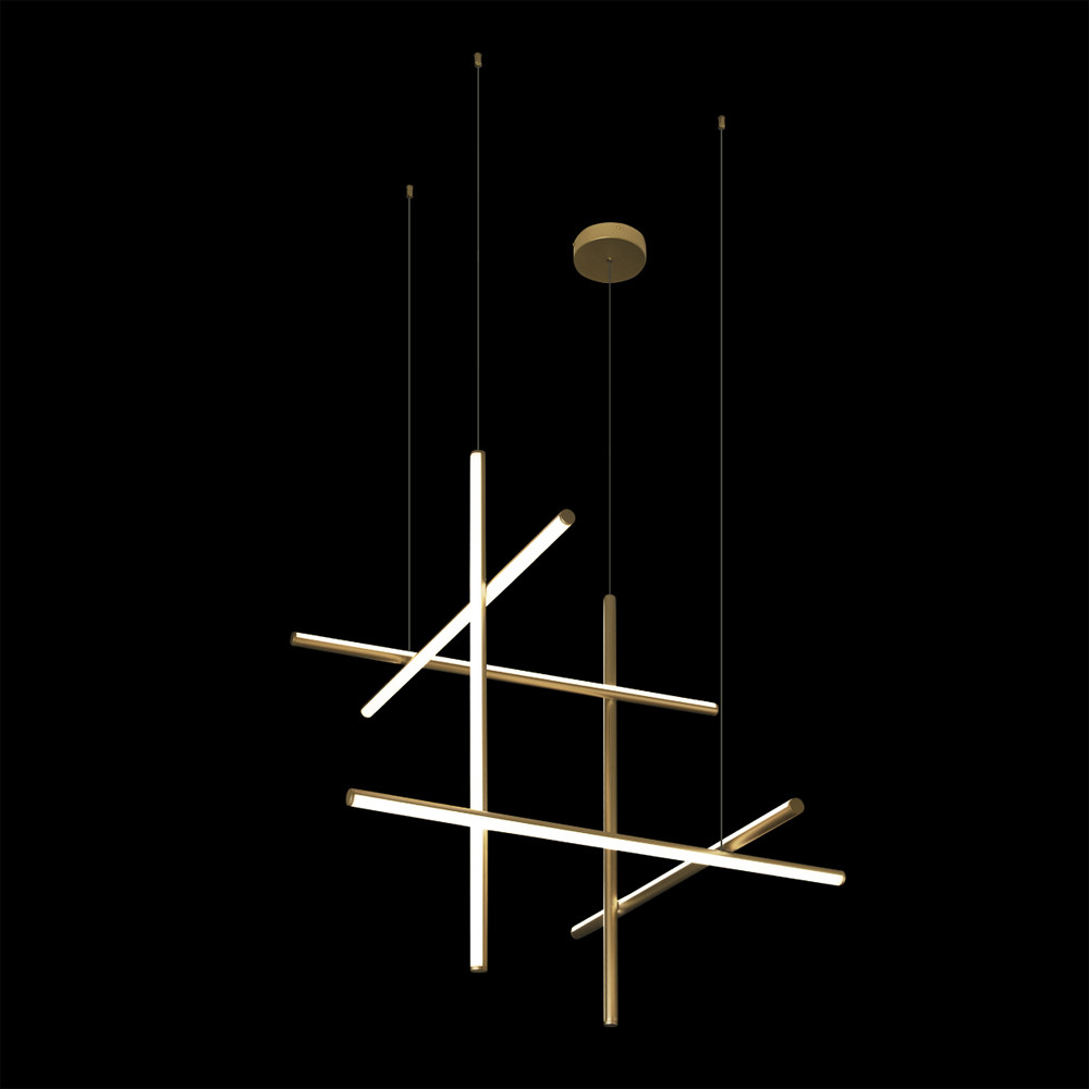 Люстра с 6-ю  пересекающимися цилиндрическими плафонами на тонких тросах Trumpet tube