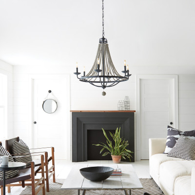 Люстра с 6-ю лампами и кремовыми деревянными бусинами Feiss