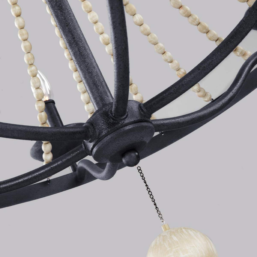 Люстра с 6-ю лампами и кремовыми деревянными бусинами Feiss