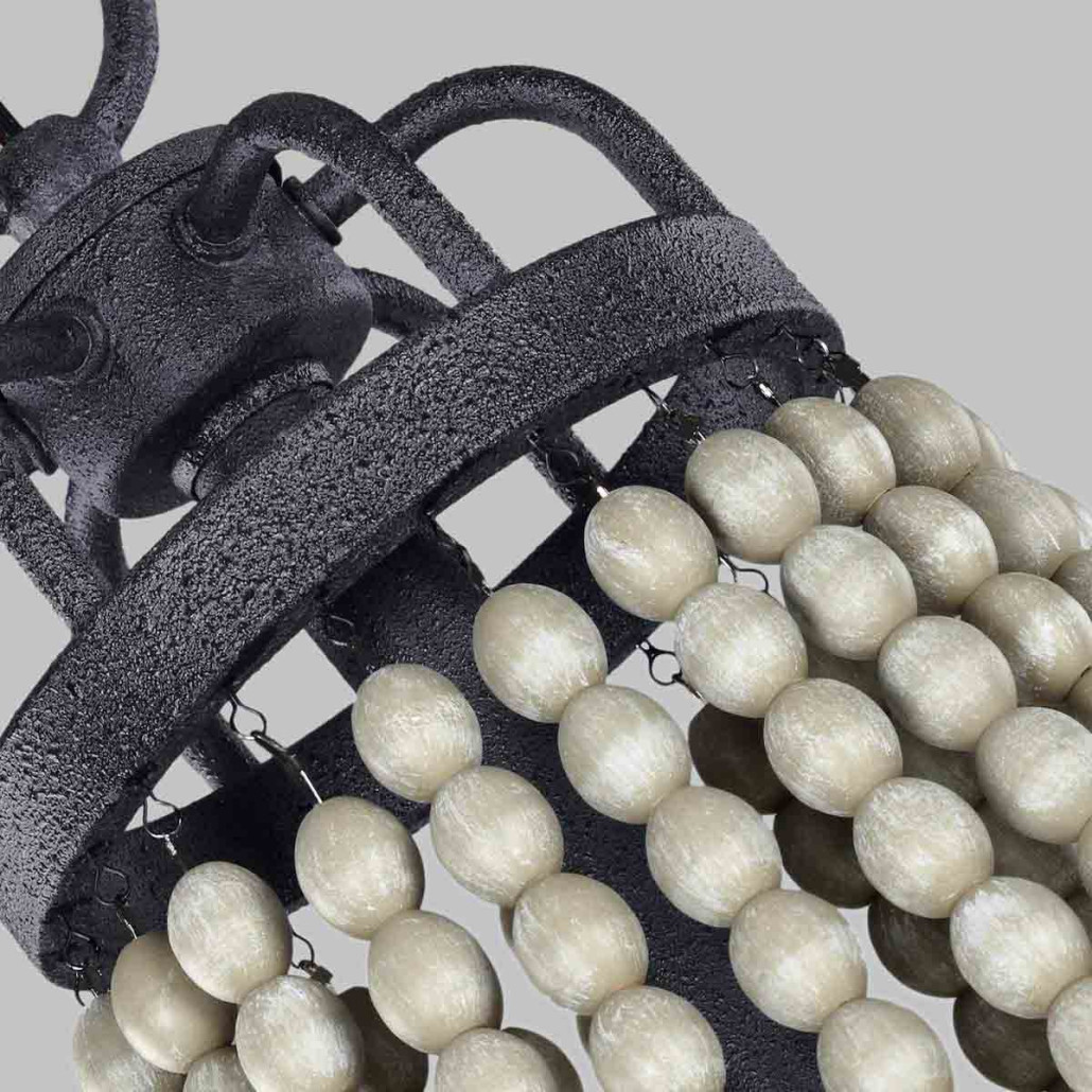 Люстра с 6-ю лампами и кремовыми деревянными бусинами Feiss