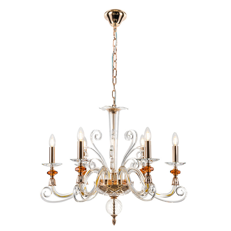 Люстра с 6-ю лампочками и изогнутыми прозрачными элементами из стекла Twisted Glass Candles Chandelier