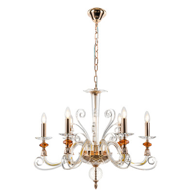 Люстра с 6-ю лампочками и изогнутыми прозрачными элементами из стекла Twisted Glass Candles Chandelier
