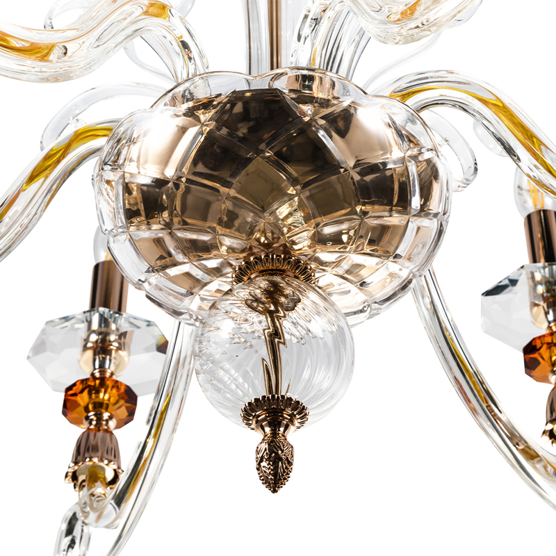 Люстра с 6-ю лампочками и изогнутыми прозрачными элементами из стекла Twisted Glass Candles Chandelier