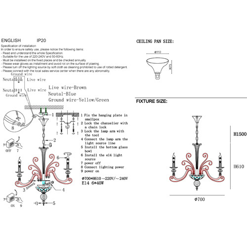 Люстра с 6-ю лампочками и изогнутыми прозрачными элементами из стекла Twisted Glass Candles Chandelier
