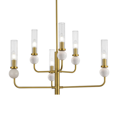 Люстра с 6-ю плафонами в форме стеклянных трубок и мраморных декоративных элементов Montreal