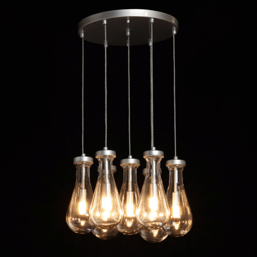 Люстра с 7-ю прозрачными плафонами из стекла в форме капли на круглом потолочном основании цвета хром Lucid Rain