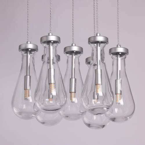 Люстра с 7-ю прозрачными плафонами из стекла в форме капли на круглом потолочном основании цвета хром Lucid Rain