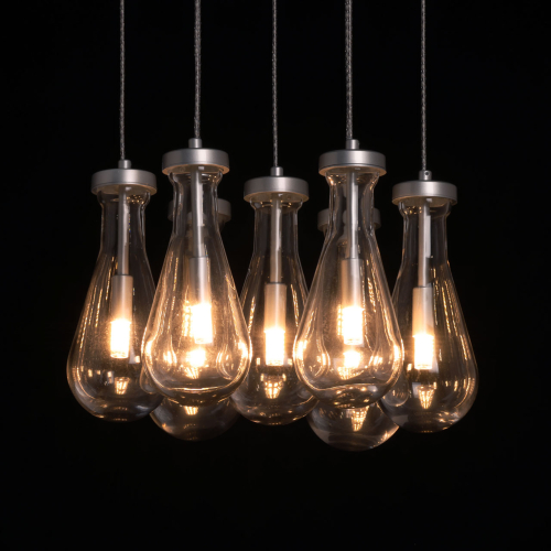 Люстра с 7-ю прозрачными плафонами из стекла в форме капли на круглом потолочном основании цвета хром Lucid Rain