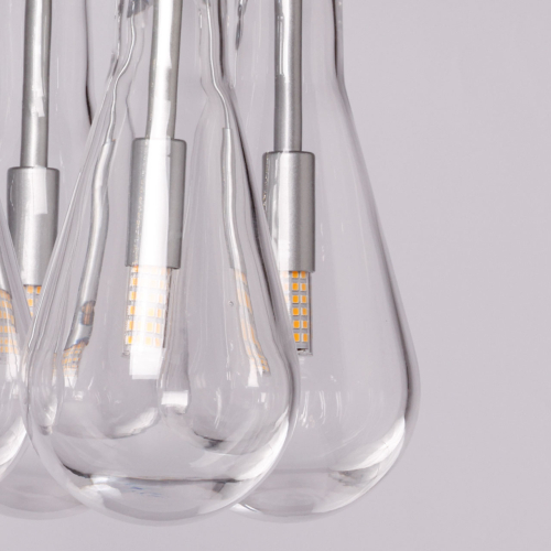 Люстра с 7-ю прозрачными плафонами из стекла в форме капли на круглом потолочном основании цвета хром Lucid Rain