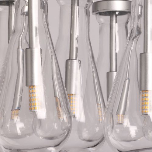 Люстра с 7-ю прозрачными плафонами из стекла в форме капли на круглом потолочном основании цвета хром Lucid Rain