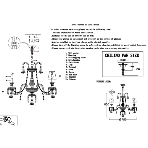 Люстра с 8-ю белыми текстильными абажурами и хрустальными подвесками Lustre Reverie