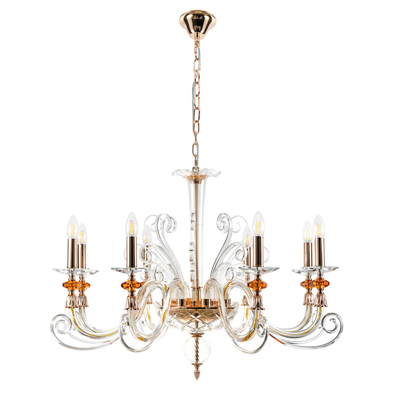 Люстра с 8-ю лампочками и изогнутыми прозрачными элементами из стекла Twisted Glass Candles Chandelier