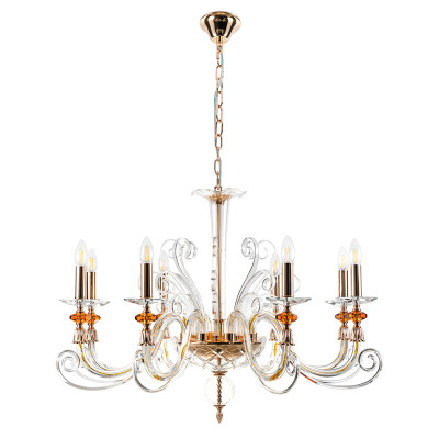 Люстра с 8-ю лампочками и изогнутыми прозрачными элементами из стекла Twisted Glass Candles Chandelier