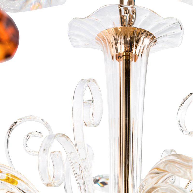 Люстра с 8-ю лампочками и изогнутыми прозрачными элементами из стекла Twisted Glass Candles Chandelier