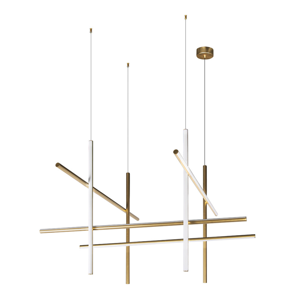 Люстра с 8-ю пересекающимися цилиндрическими плафонами на тонких тросах Trumpet tube