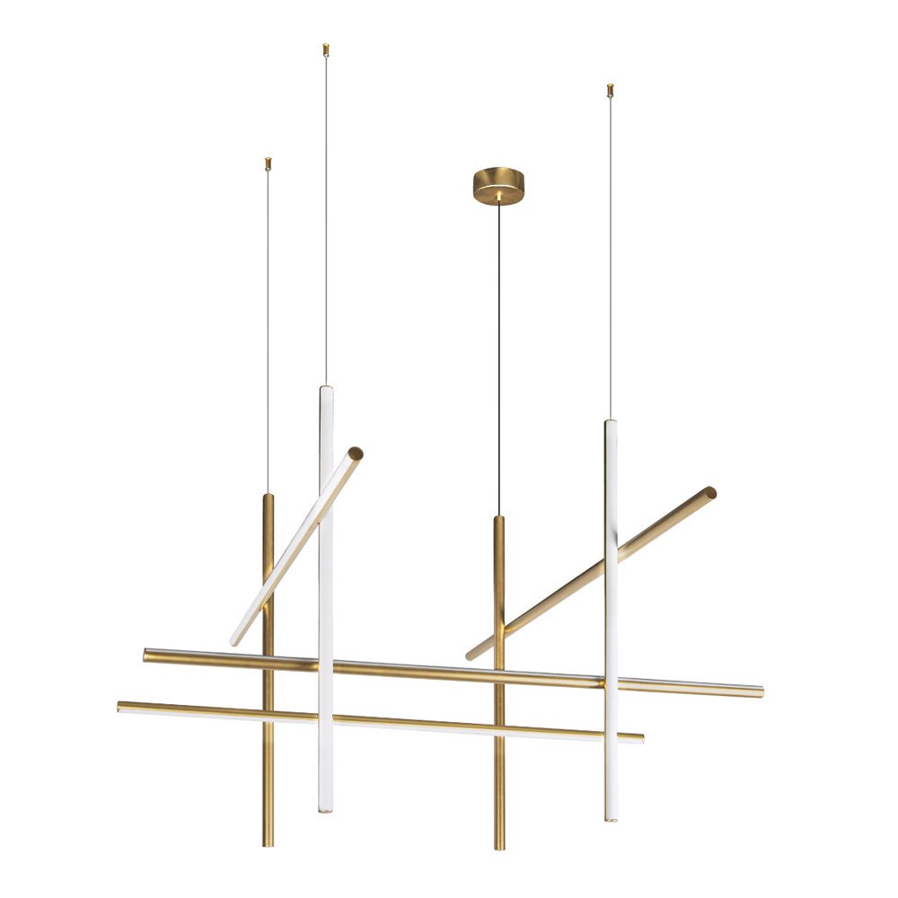 Люстра с 8-ю пересекающимися цилиндрическими плафонами на тонких тросах Trumpet tube