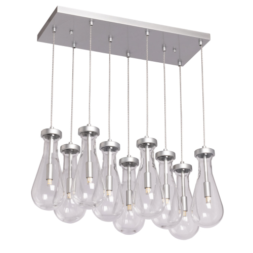 Люстра с 9-ю прозрачными плафонами из стекла в форме капли на прямоугольном потолочном основании цвета хром Lucid Rain