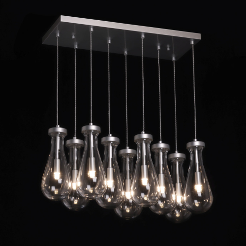 Люстра с 9-ю прозрачными плафонами из стекла в форме капли на прямоугольном потолочном основании цвета хром Lucid Rain