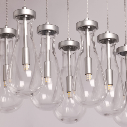 Люстра с 9-ю прозрачными плафонами из стекла в форме капли на прямоугольном потолочном основании цвета хром Lucid Rain