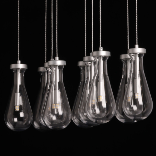 Люстра с 9-ю прозрачными плафонами из стекла в форме капли на прямоугольном потолочном основании цвета хром Lucid Rain