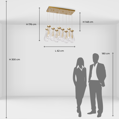 Люстра с 9-ю прозрачными стеклянными плафонами в форме капли Lucid Rain