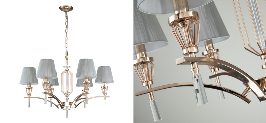 Люстра с абажурами из серых нитей Voile 6 ламп