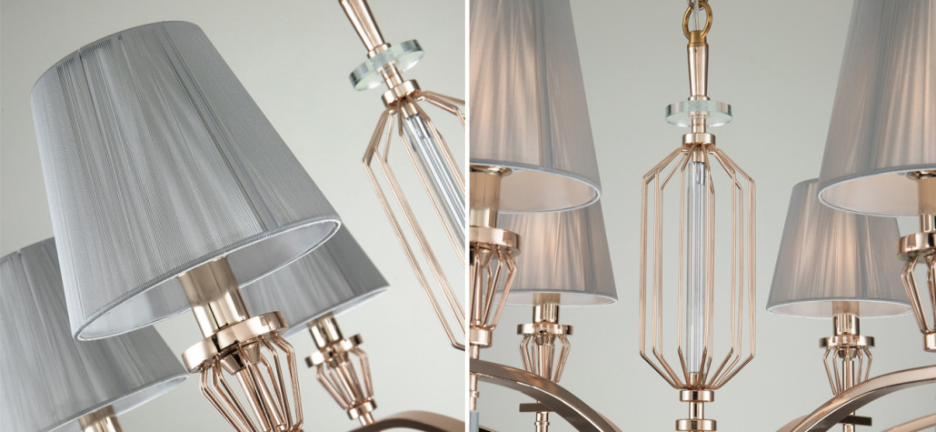 Люстра с абажурами из серых нитей Voile 6 ламп