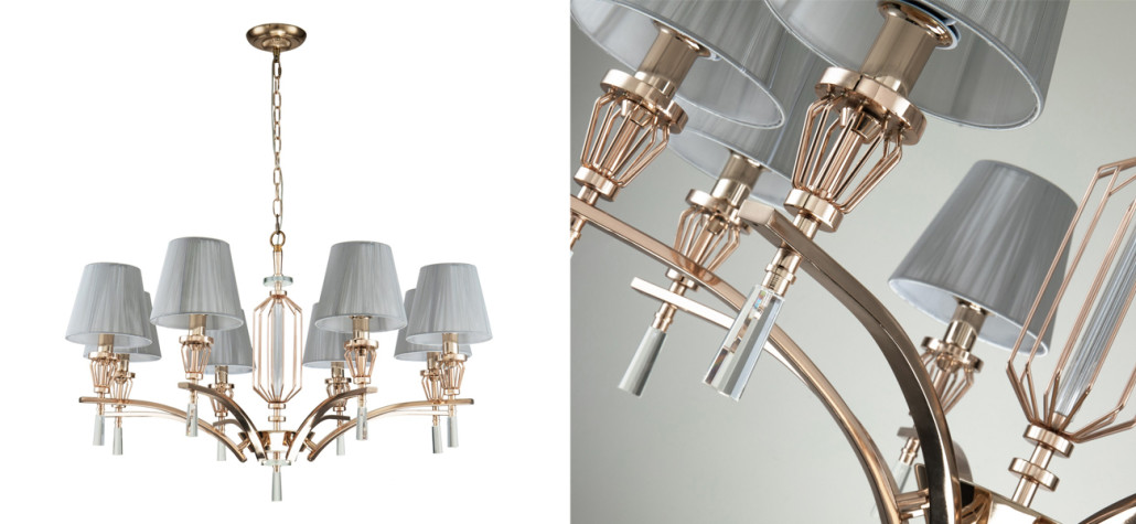 Люстра с абажурами из серых нитей Voile 8 ламп