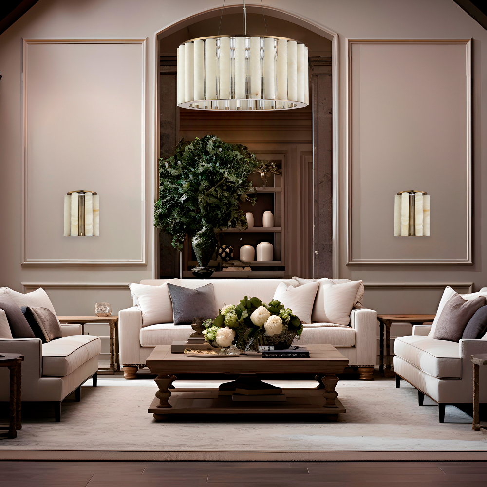 Люстра с абажуром из стекла и премиального алебастра Ravishment