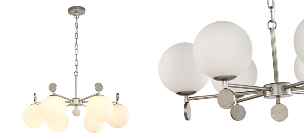 Люстра с белыми круглыми плафонами Glowing Clouds Silver 6 ламп